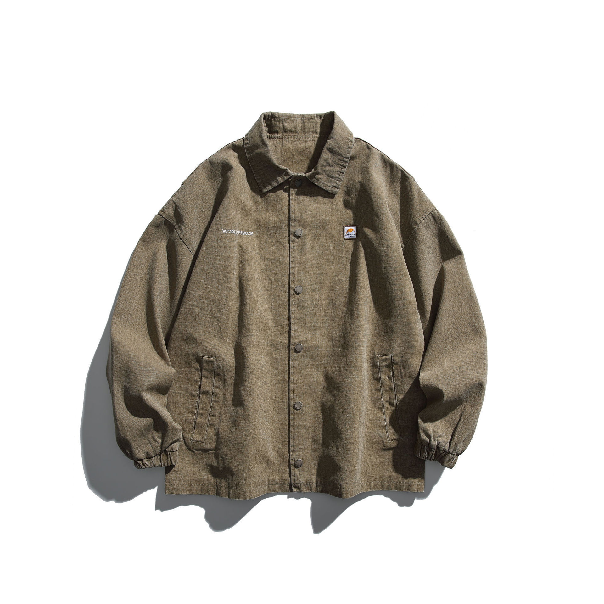 GorgeousBen   Unisex 2024 new  retro simple and concise patch long-sleeved shirt for men and women, trendy loose-fitting casual couple's work shirt.
