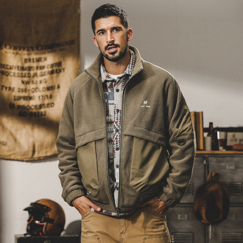 GrogeousBen  Men's Top Quality American heavy fleece jacket jacket for men winter