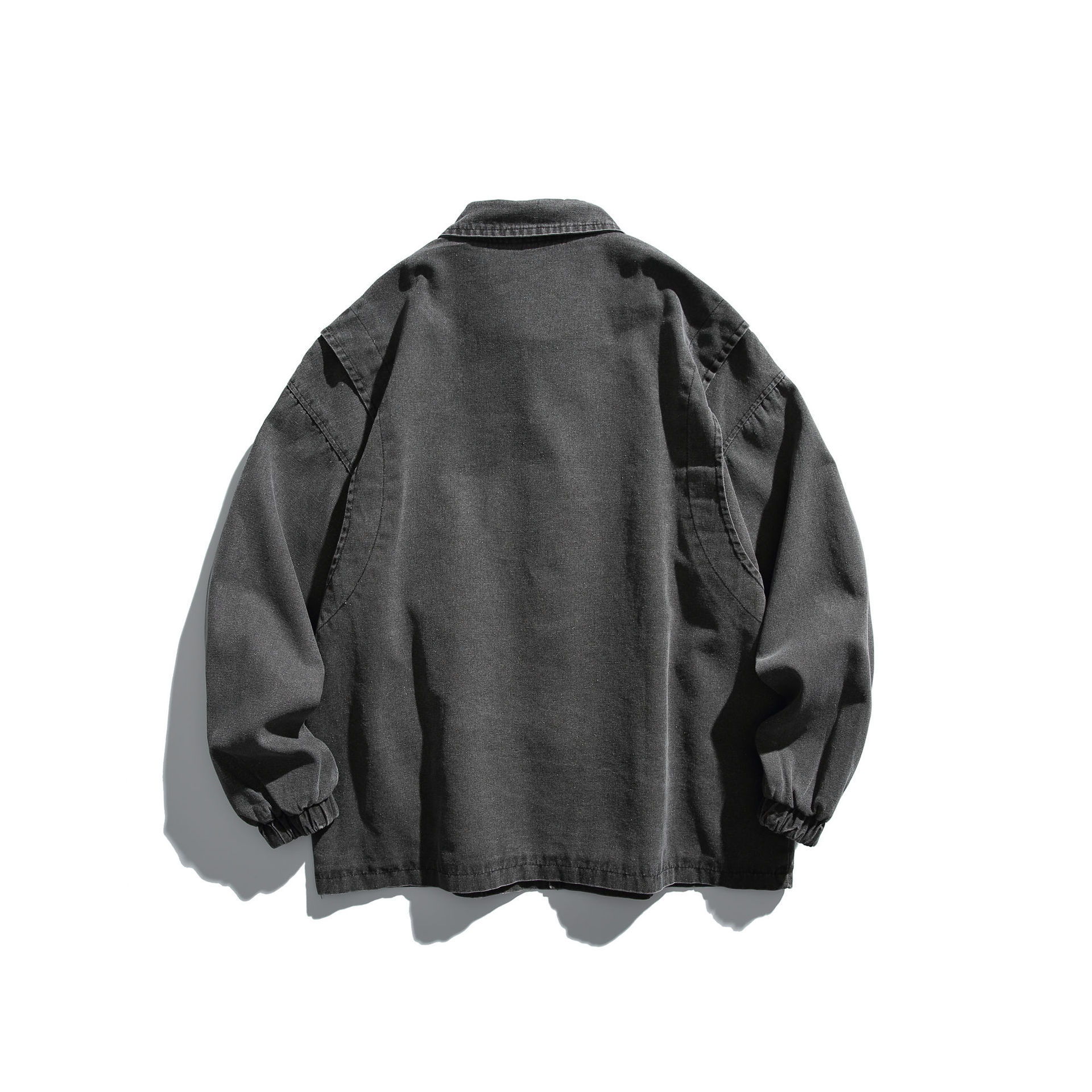GorgeousBen   Unisex 2024 new  retro simple and concise patch long-sleeved shirt for men and women, trendy loose-fitting casual couple's work shirt.
