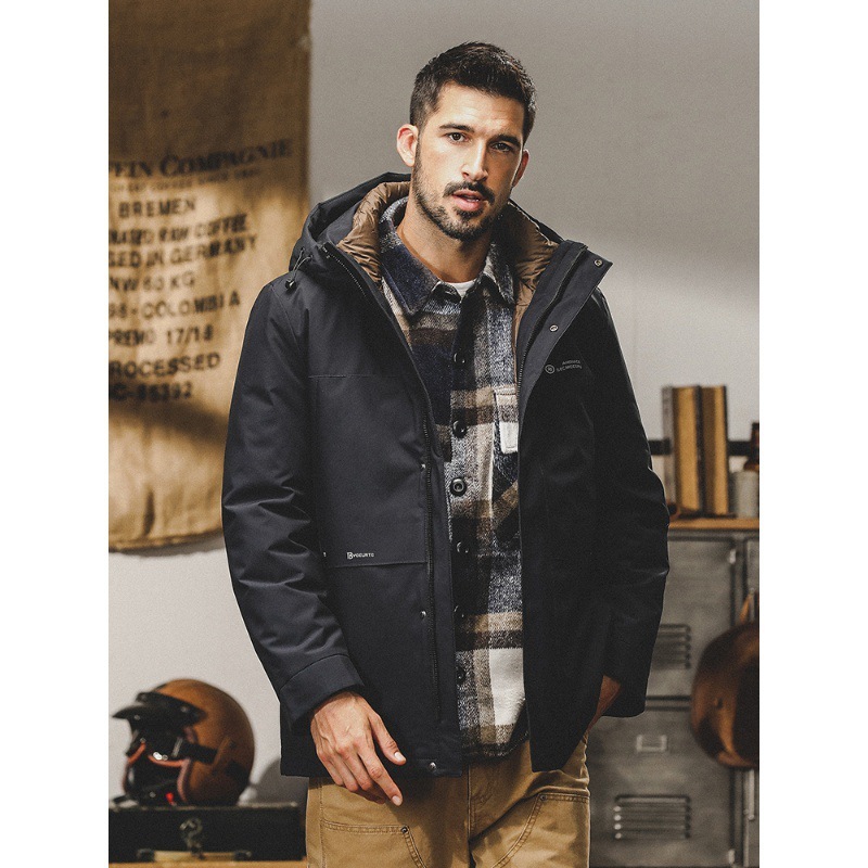 GrogeousBen  Men's Three-in-one windbreaker jacket for men, autumn and winter American-style outdoor hooded down jacket with detachable inner liner, men's down jacket.