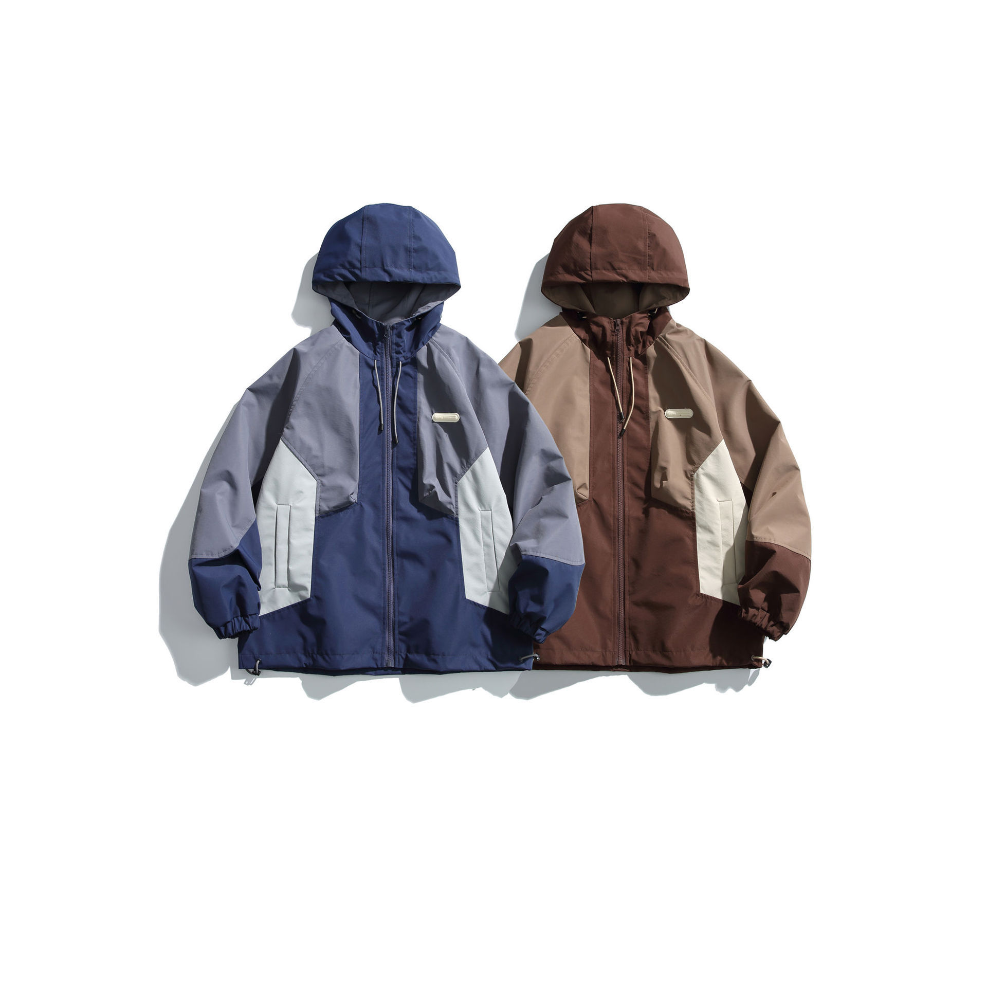 GorgeousBen   Unisex 2024 new street retro color-blocked hooded windbreaker jacket for men, loose fit, casual jacket for couples.