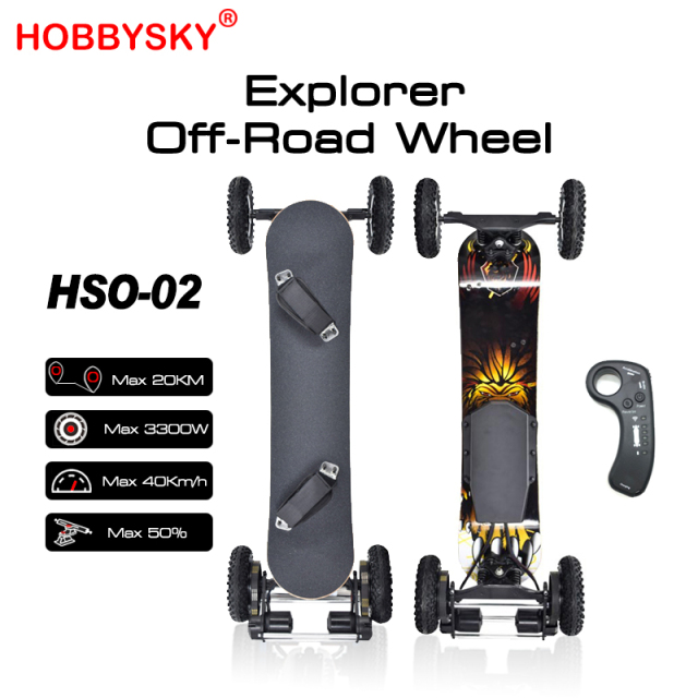 HOBBYSKY HSO-02 Explorer Off-road Mountain Dual Drive Electric Skateboard 1650W Brushless Motor Belt Wheel with Remote Max 40 km/h &amp; Max 20 km Long-Range 4 Speeds Adjustment Max Load 120kg