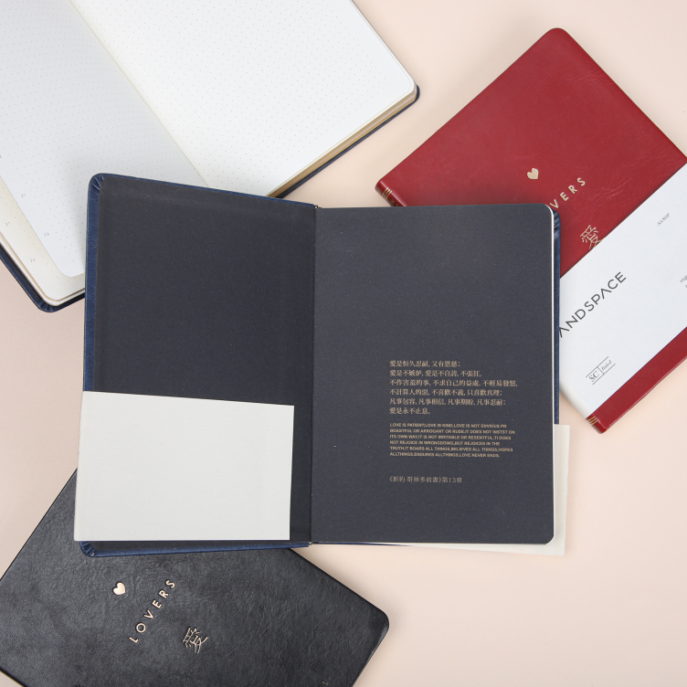 PU cover notebook with logo hotstamping on cover / edges foil printing
