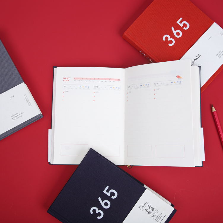 Fabric with grey board hardcover case bound planner