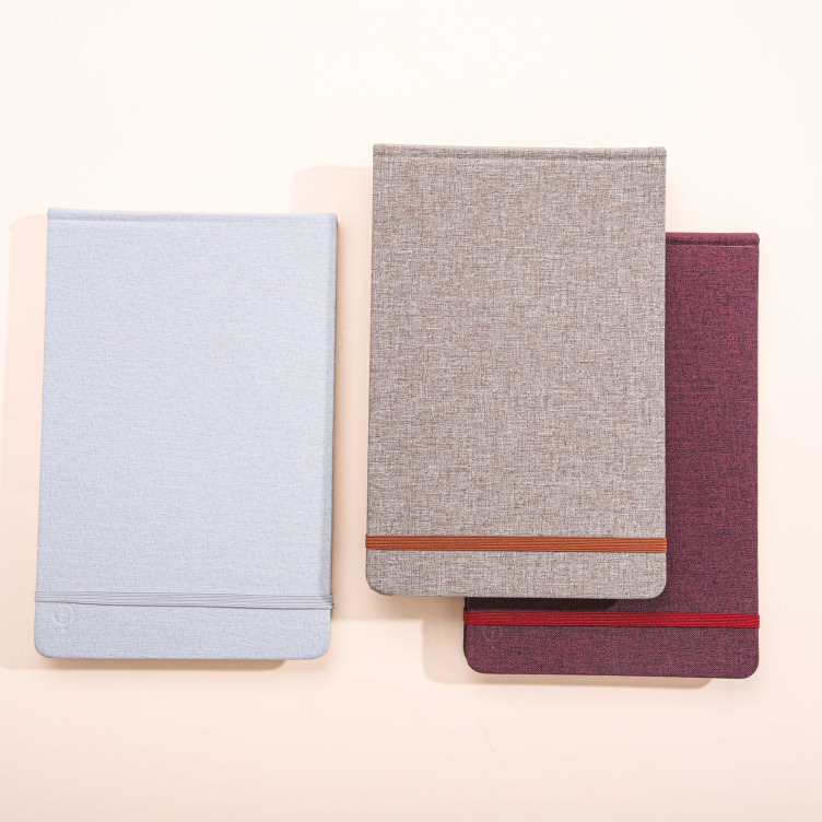 Fabric hardcover case bound sketch book with elastic bind