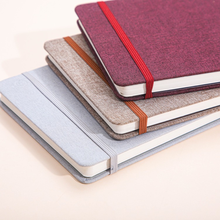 Fabric hardcover case bound sketch book with elastic bind