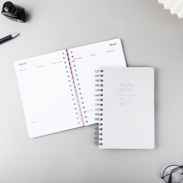 A5 PU Leather Hardcover Planner with blank embossed logo on Cover