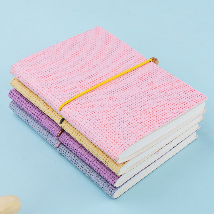 Weaved paper soft cover notebook with elastic band/bead
