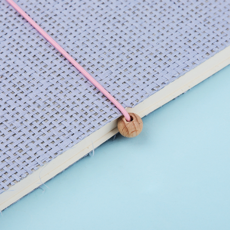 Weaved paper soft cover notebook with elastic band/bead