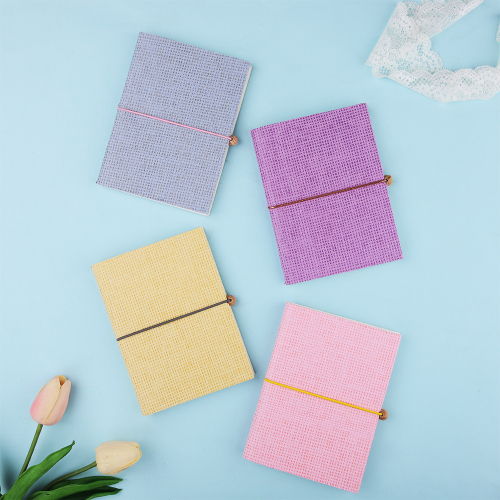 Weaved paper soft cover notebook with elastic band/bead