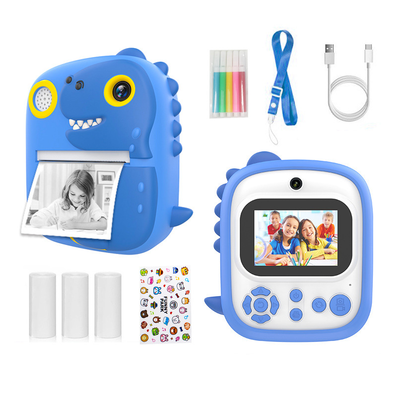 New Arrival Dinosaur Silicone Protective Cover 1080P Digital Selfie Camera 2.4-inch IPS screen Instant Print Kids Camera