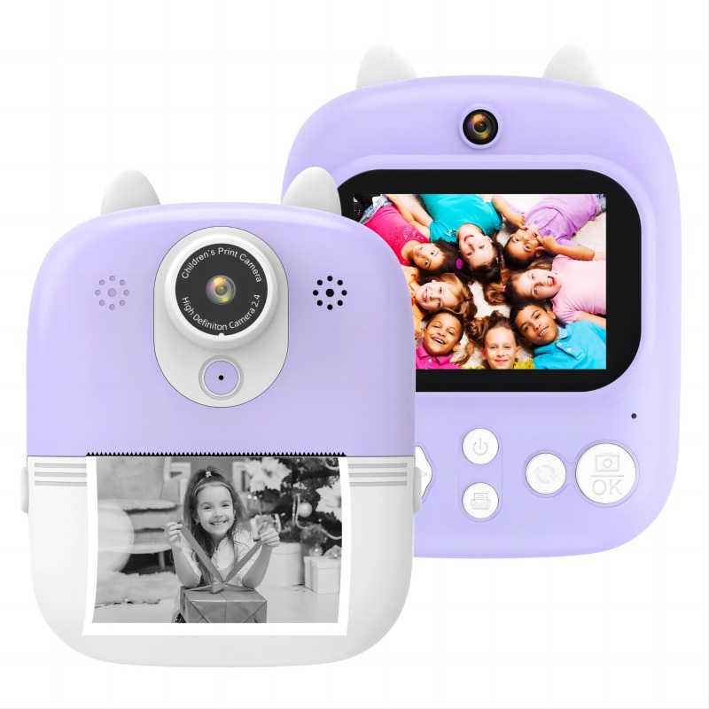Front and real dual camera 12mp lens kid camera games toys P2 selfie camera instant ink-free print with 2.4 inch LCD for kids