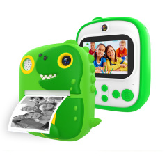 New Arrival Dinosaur Silicone Protective Cover 1080P Digital Selfie Camera 2.4-inch IPS screen Instant Print Kids Camera