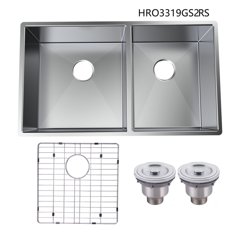 HOR3319GS2 Stainless Steel 18 Gauge 32.75'' L x 19'' W Double Bowl Undermount Workstation Kitchen Sink with grid and strainer