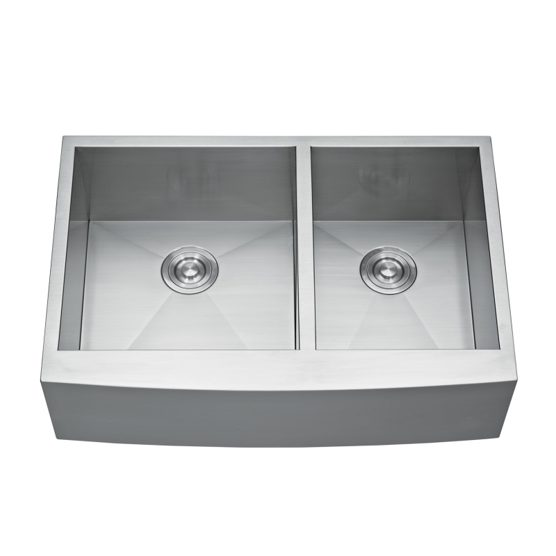 HFD3320RS Stainless Steel 33'' L x 20'' W Double Bowl Sink Handmade Farmhouse Apron Kitchen Sink without workstation