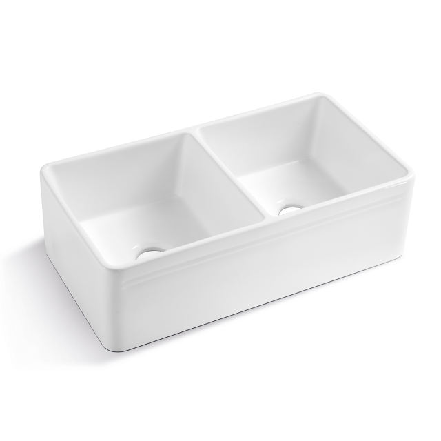 3318 White  Apron-Front Ceramic 33 in. double Bowl Farmhouse Apron Kitchen Sink