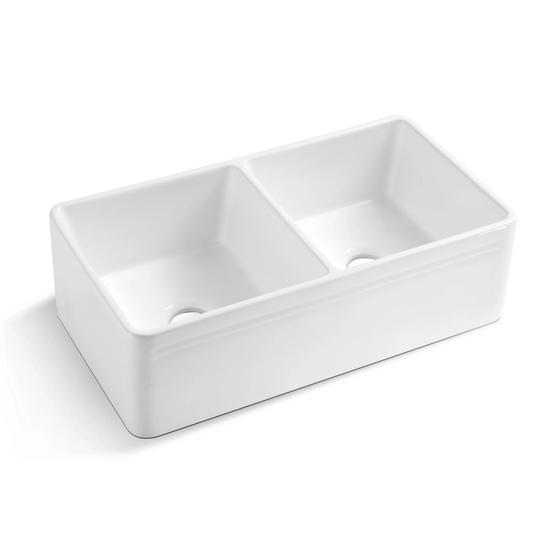 3318 White  Apron-Front Ceramic 33 in. double Bowl Farmhouse Apron Kitchen Sink