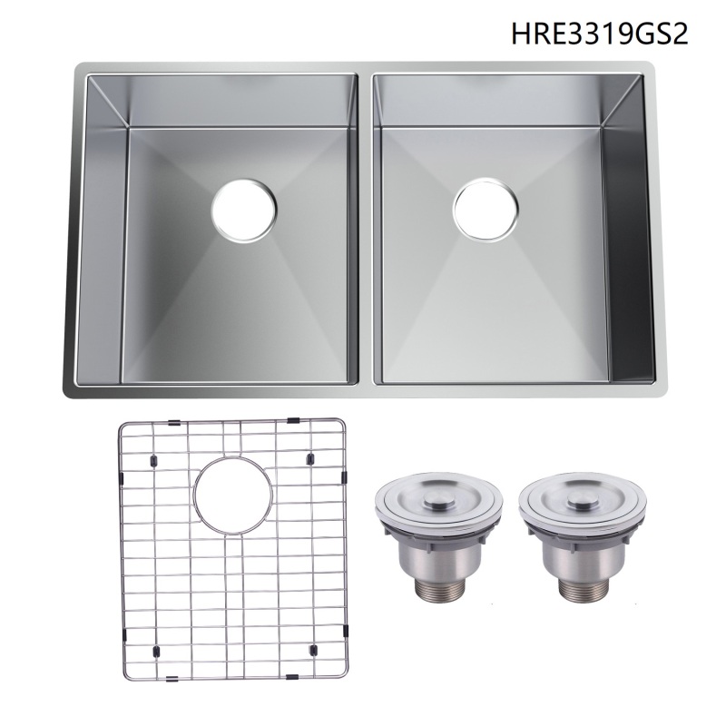 HRE3319GS2 Stainless Steel 18 Gauge  32.75'' L x 19'' W Double Bowl Undermount Workstation Kitchen Sink with grid and strainer