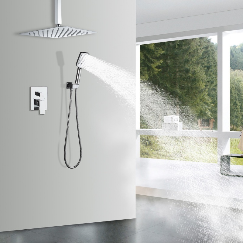 98105-12CP/ 98105-12H 12 Inches Ceiling Mount Bathroom Ultra-Luxury Rainfall Shower Head/Handheld Combo. Convenient Push-Button Flow Control Button for easy one-handed operation. Switch flow settings with the same hand