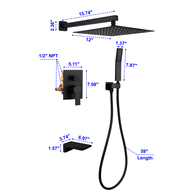 88016BL-12/ 88016BG-12/ 88016BN-12 Complete Shower System