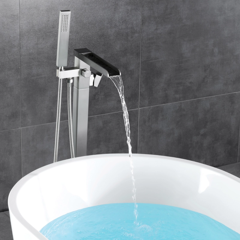 18037BL/ 18037BG/ 18037BN   Single Handle Floor Mounted Freestanding Tub Filler with Hand Shower