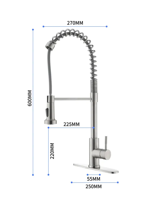 HK-4001NS9 Spring Brushed Nickel Kitchen Faucet with Sprayer Pull Down, Comercial Stainless Steel Sink Faucet Kitchen High Arc Gooseneck, Single Handle Faucets with Deck Plate for 1/ 3 Holes Sink