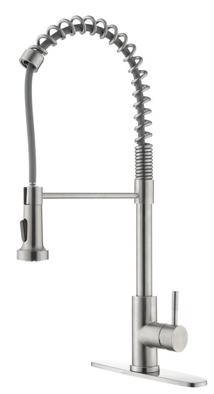 HK-4001NS9 Spring Brushed Nickel Kitchen Faucet with Sprayer Pull Down, Comercial Stainless Steel Sink Faucet Kitchen High Arc Gooseneck, Single Handle Faucets with Deck Plate for 1/ 3 Holes Sink