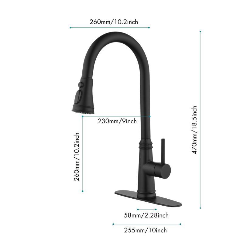 HK-9705MB-8/ HK-9705NS-8 Single Handle High Arc Pull Out Kitchen Faucet,Single Level Stainless Steel Kitchen Sink Faucets with Pull Down Sprayer