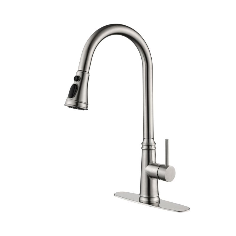 HK-9705MB-8/ HK-9705NS-8 Single Handle High Arc Pull Out Kitchen Faucet,Single Level Stainless Steel Kitchen Sink Faucets with Pull Down Sprayer