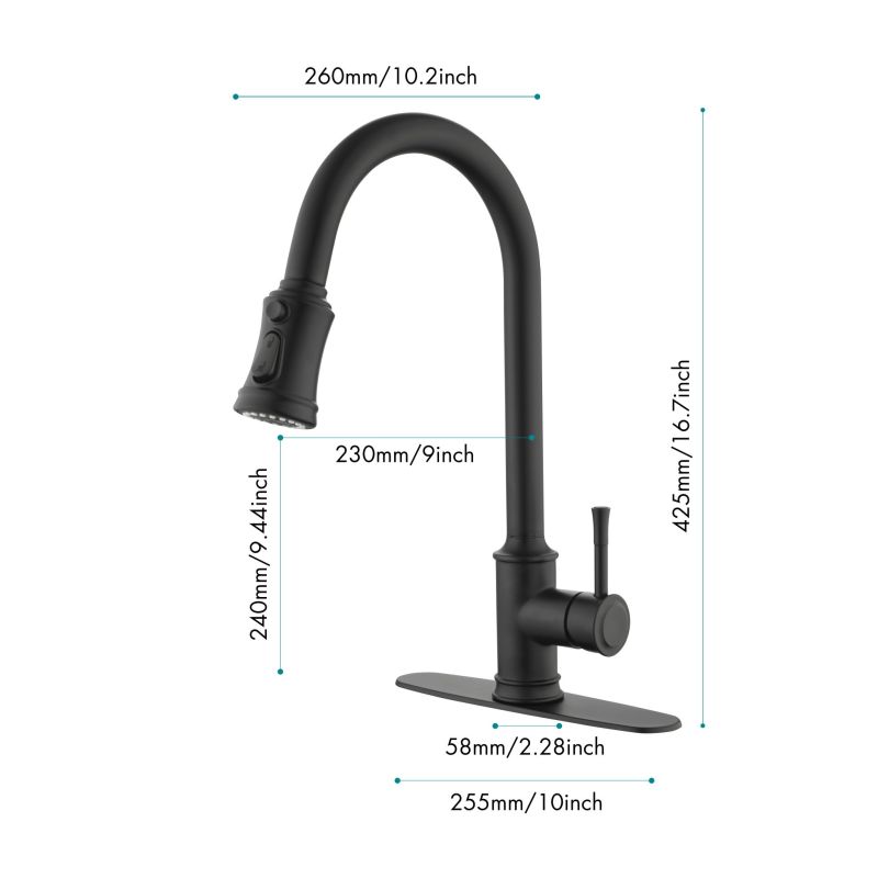 HK9013MB-8 Single Handle High Arc Pull Out Kitchen Faucet,Single Level Stainless Steel Kitchen Sink Faucets with Pull Down Sprayer