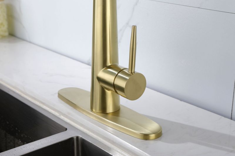 K-4012-BG/ K-4012-MB/ K-4012-NS Gold Kitchen Faucets with Pull Down Sprayer, Kitchen Sink Faucet with Pull Out Sprayer, Fingerprint Resistant, Single Hole Deck Mount, Single Handle Copper Kitchen Faucet,