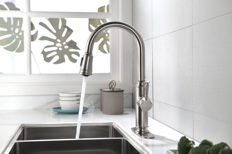 K-9029Y-NS-8 Single Handle High Arc Pull Out Kitchen Faucet,Single Level Stainless Steel Kitchen Sink Faucets with Pull Down Sprayer