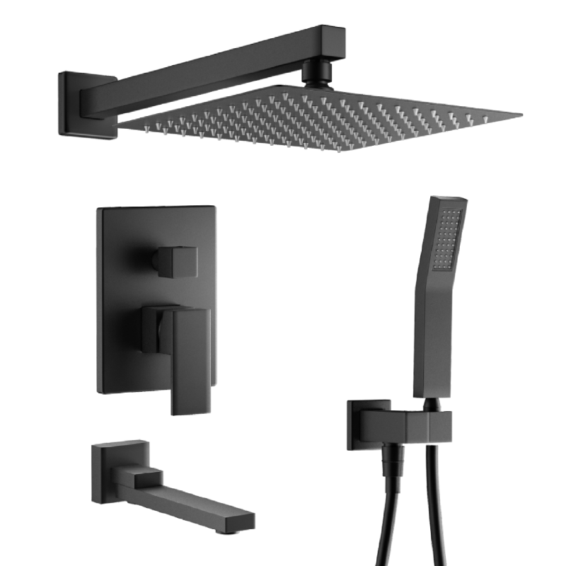 USA-SH-002 12-inch square three-function black shower set