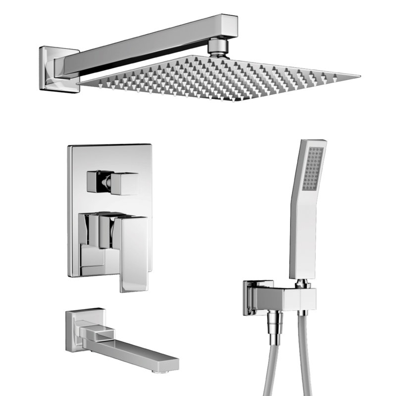 USA-SH-004 12 "square three-function chrome shower set