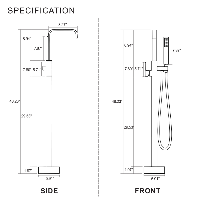 USA-TU-004 Freestanding Tub Faucet with Handheld Shower Head Matte Black