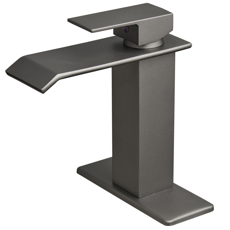 HK12-3246240 Waterfall Single Hole Single-Handle Low-Arc Bathroom Faucet With Supply Line in Matte Gray