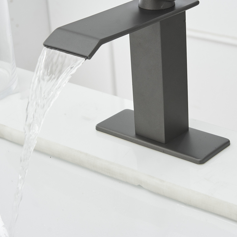 HK12-3246240 Waterfall Single Hole Single-Handle Low-Arc Bathroom Faucet With Supply Line in Matte Gray