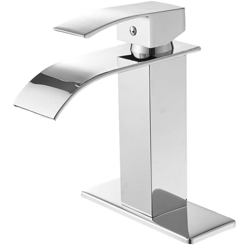 HK12-3246848 Waterfall Single Hole Single-Handle Low-Arc Bathroom Faucet With Supply Line in Polished Chrome