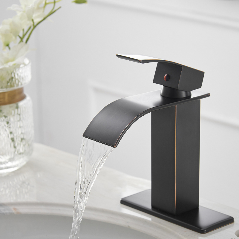 HK12-3246851 Waterfall Single Hole Single-Handle Low-Arc Bathroom Faucet With Pop-up Drain Assembly in Oil Rubbed Bronze