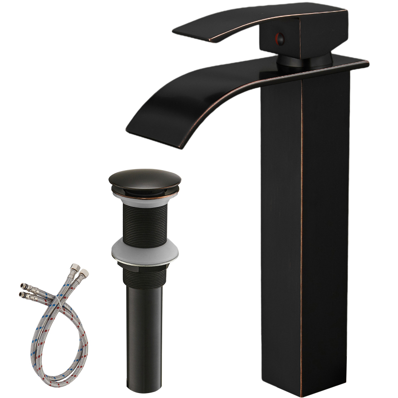 HK12-3247244 Waterfall Single Hole Single Handle Bathroom Vessel Sink Faucet With Pop-up Drain Assembly in Oil Rubbed Bronze