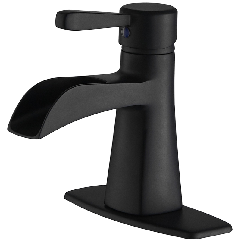 HK12-3247266 Waterfall Single Hole Single-Handle Low-Arc Bathroom Sink Faucet With Pop-up Drain Assembly In Matte Black