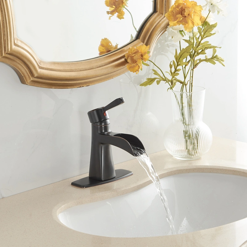 HK12-3247270 Waterfall Single Hole Single-Handle Low-Arc Bathroom Sink Faucet With Pop-up Drain Assembly In Oil Rubbed Bronze