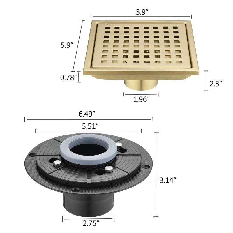 TH-FD106BG 6 Inch Square Shower Floor Drain