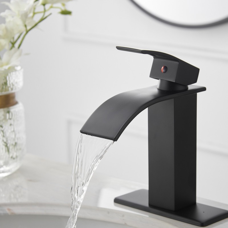 HK12-3246846 Waterfall Single Hole Single-Handle Low-Arc Bathroom Faucet With Supply Line in Matte Black