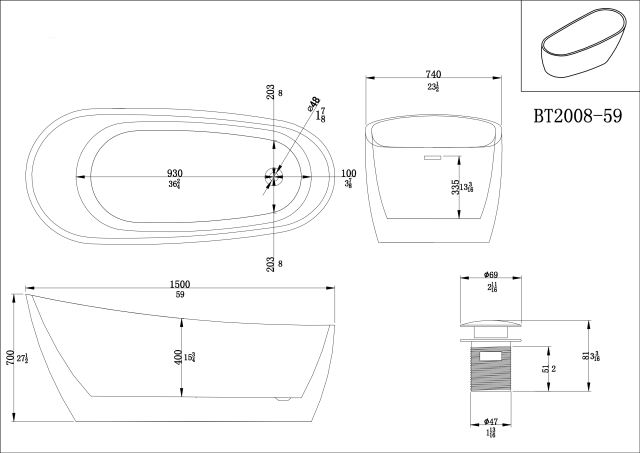 BT2008-55/BT2008-59/BT2008-63/BT2008-67 55"/59"/63"/67"/ Freestanding. Contemporary Design Acrylic Flatbottom SPA Tub  Bathtub in White