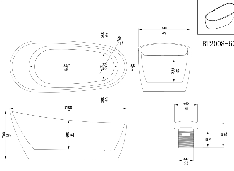 BT2008-55/BT2008-59/BT2008-63/BT2008-67 55"/59"/63"/67"/ Freestanding. Contemporary Design Acrylic Flatbottom SPA Tub  Bathtub in White