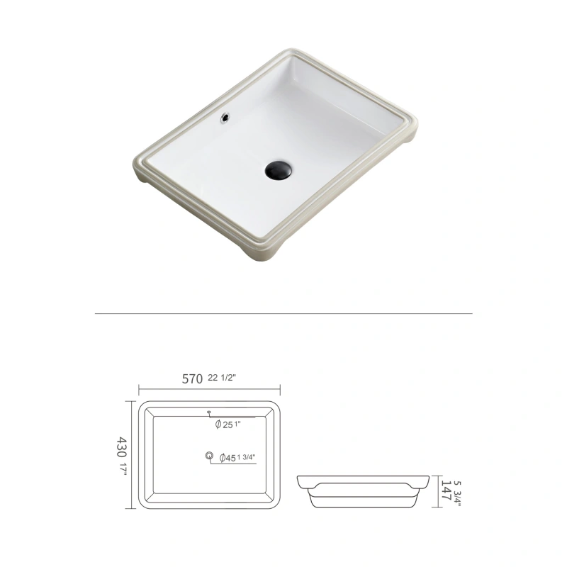 UR2217 22.5 in. Undermount Bathroom Sink Basin in White Ceramic