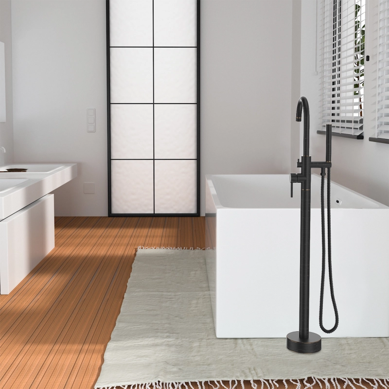 FF017/FF017BB/FF017BN/FF017MB/FF017ORB/FF017VB  Freestanding Floor Mounted Bath Tub Filler Faucets with Hand Held Shower Head