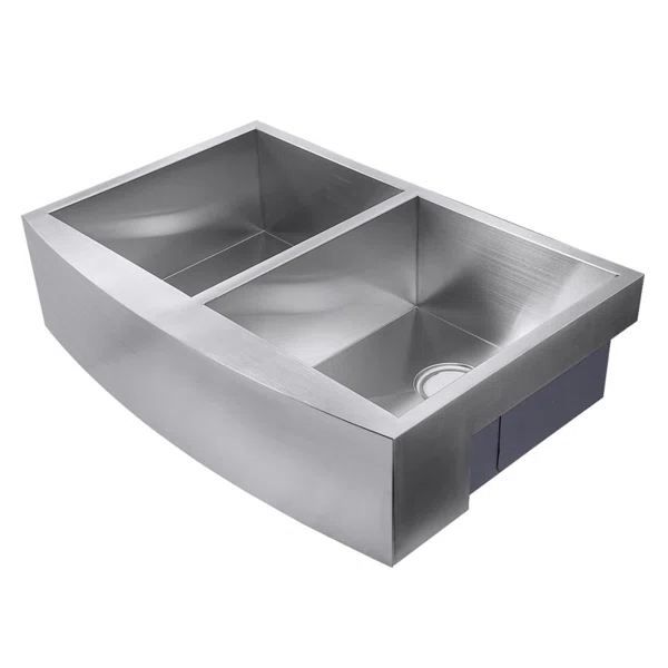 HFE3320 Stainless Steel  33'' L x 20'' W Double Bowl Sink Handmade Farmhouse Apron Kitchen Sink without workstation