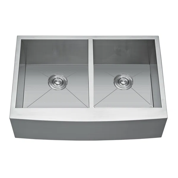 HFE3320 Stainless Steel  33'' L x 20'' W Double Bowl Sink Handmade Farmhouse Apron Kitchen Sink without workstation